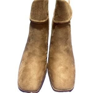 NEW Tan Faux Suede Fold-Over Block Heel Booties (Size 8.5)